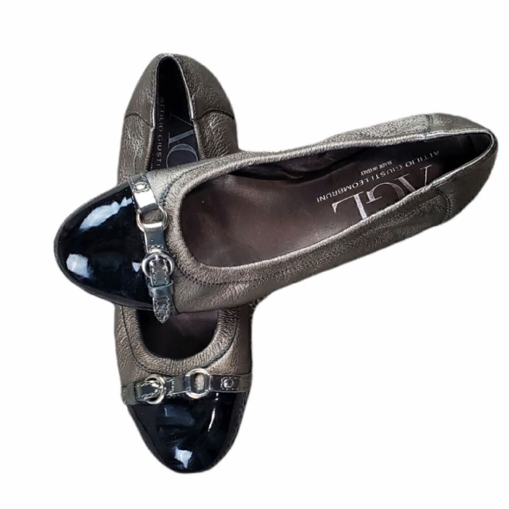 AGI Atillo Gusti Leumbruni Metallic & Black Patent Leather Ballet Flats